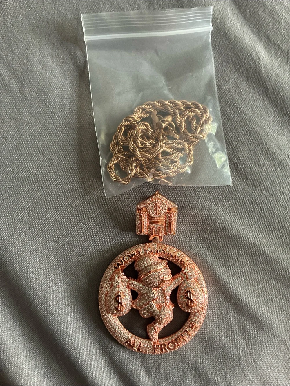 Rose Gold Glitter Money Bag Pendant Key & Card Holder Necklace